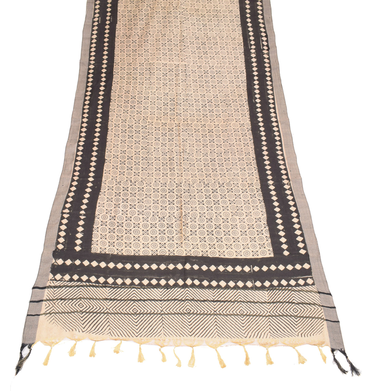 Sushila Vintage Beige Dupatta Hand Block Printed  Pure Woolen Soft Long Stole