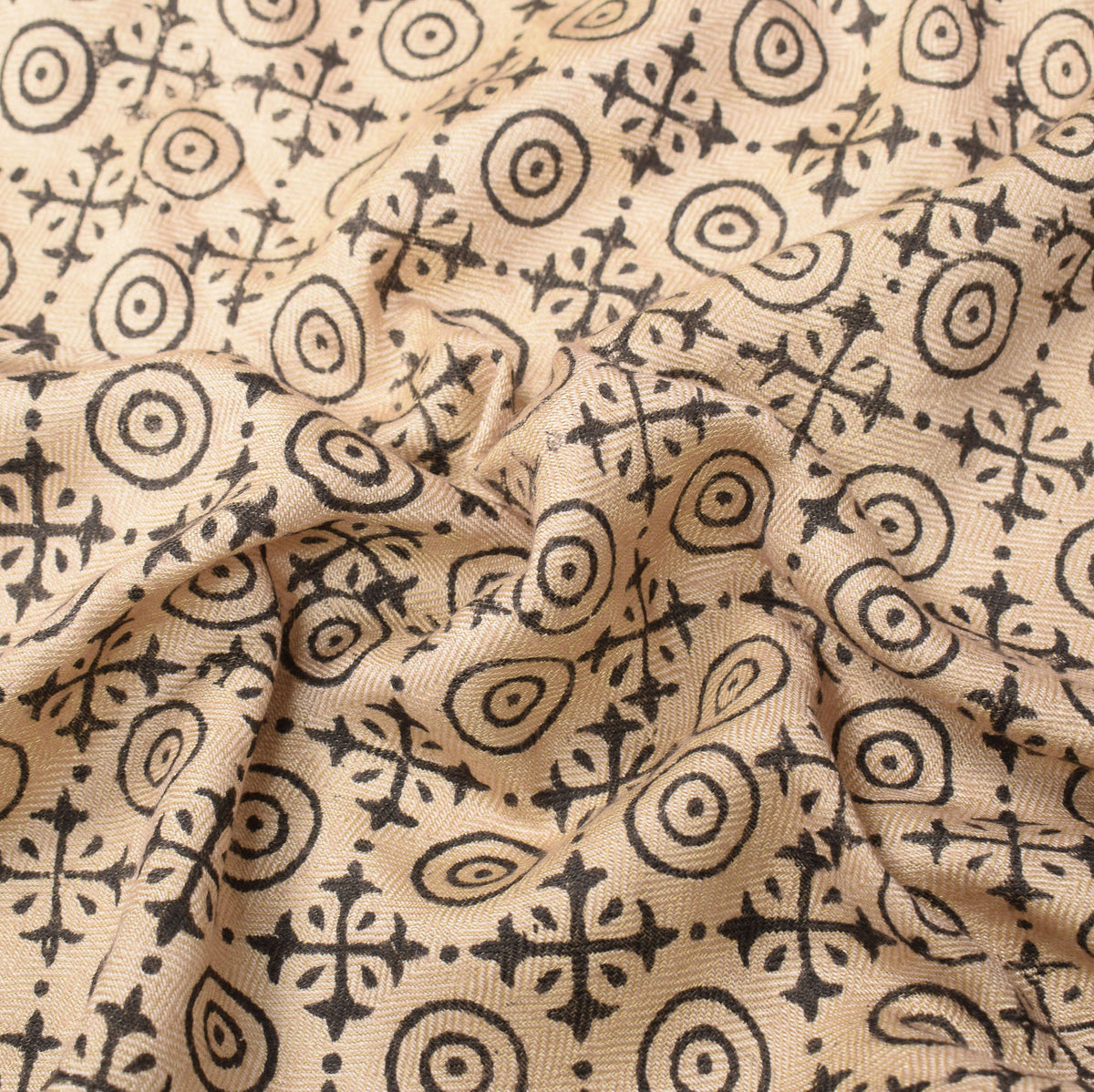 Sushila Vintage Beige Dupatta Hand Block Printed  Pure Woolen Soft Long Stole