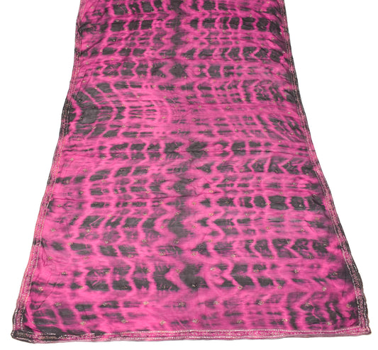 Sushila Vintage Magenta Embroidered Dupatta Pure Chiffon Tie-Dye Long Stole