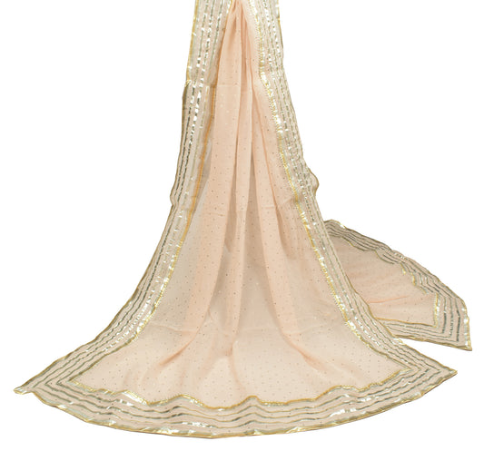 Sushila Vintage Light Peach Dupatta Mukesh Work Pure Georgette Long Stole
