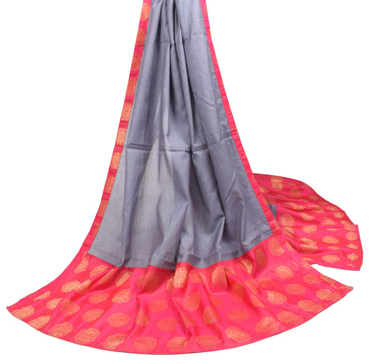 Sushila Vintage Gray Pure Cotton Dupatta with Contrast Border Long Stole Wrap