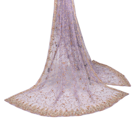 Sushila Vintage Lavender Heavy Dupatta Net zardozi Work Long Stole Wrap