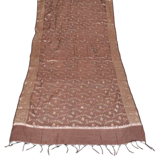 Sushila Vintage Brown Banarasi Dupatta Art Cotton Silk Floral Woven Long Stole