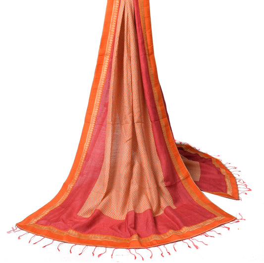 Sushila Vintage Orange Blue Dupatta Pure Woolen Zig-Zag Printed Soft Long Stole