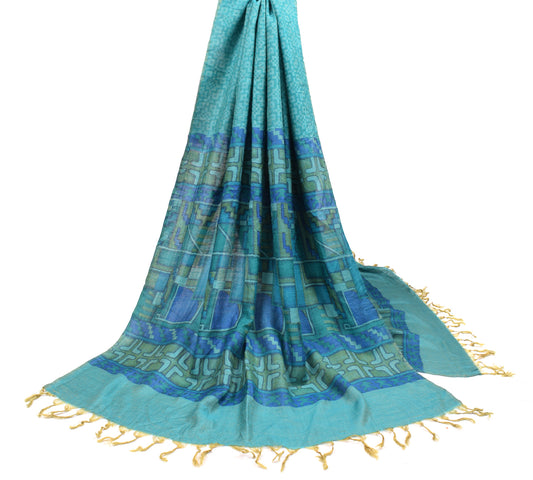 Sushila Vintage Green Blue Dupatta Pure Woolen Geometrical Soft Long Stole