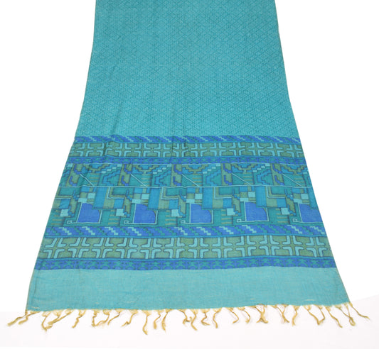 Sushila Vintage Green Blue Dupatta Pure Woolen Geometrical Soft Long Stole