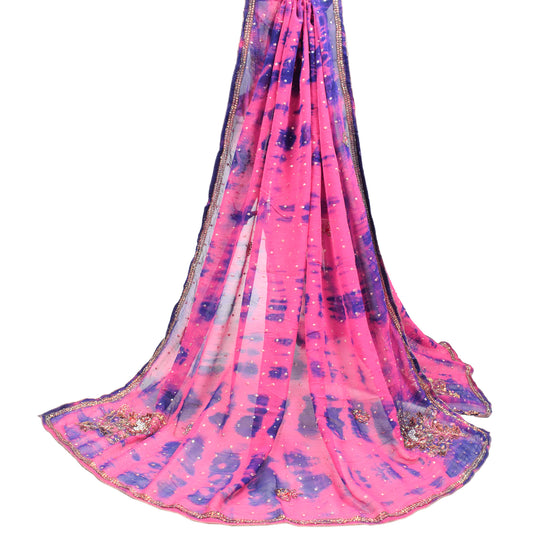 Sushila Vintage Georgette Tie-Dye Dupatta Sequins Glass Beads Work Long Stole