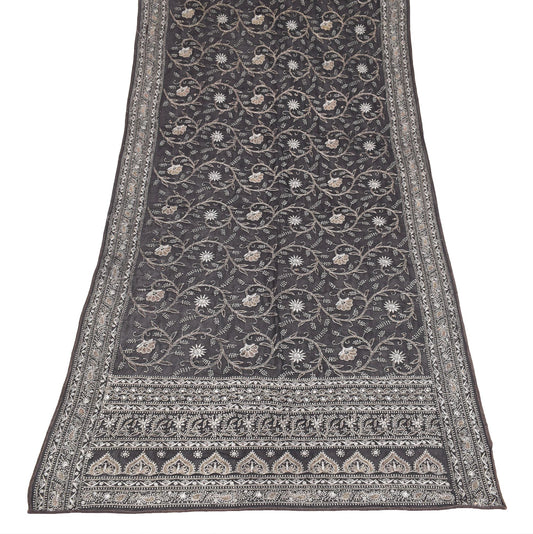 Sushila Vintage Georgette Black Dupatta Zari Embroidered Long Stole Warp