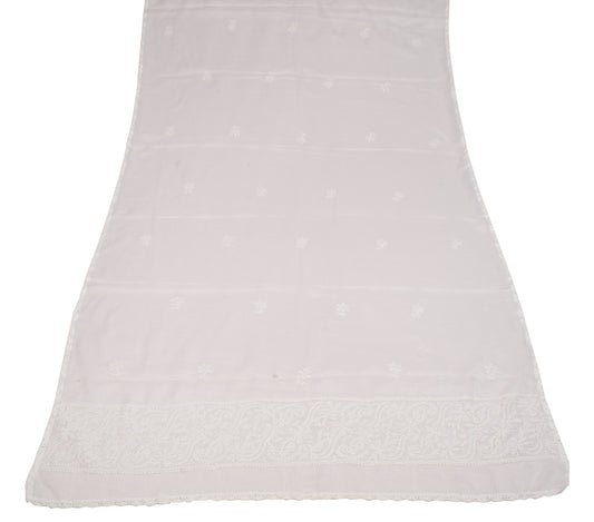 Sushila Vintage Lucknowi Chikankari Dupatta White Kota Doria Long Stole Wrap