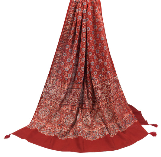 Sushila Vintage Maroon Dupatta Pure Cotton Ajrakh Print Geometric Long Stole