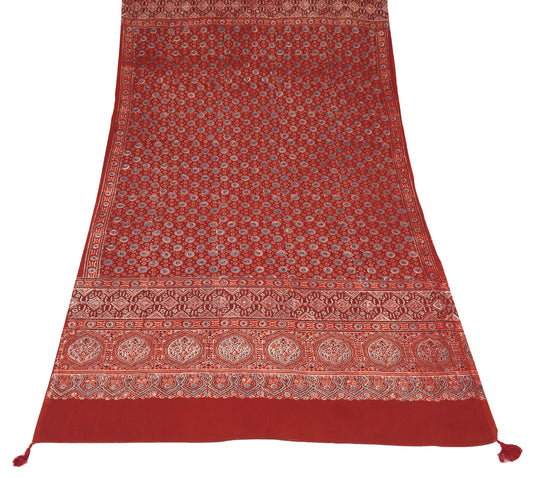 Sushila Vintage Maroon Dupatta Pure Cotton Ajrakh Print Geometric Long Stole