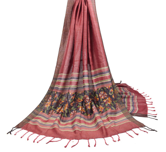 Sushila Vintage Maroon Floral Dupatta Pure Woolen Woven Soft Long Stole