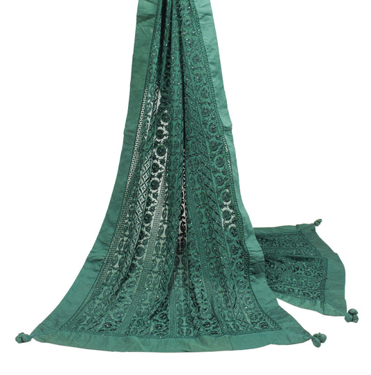 Sushila Vintage Bottle Green Dupatta Embroidered Pure Georgette Long Stole