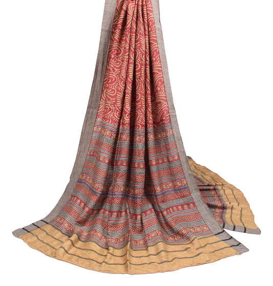 Sushila Vintage Pure Woolen Dupatta Red and Gold Paisley Soft Long Stole