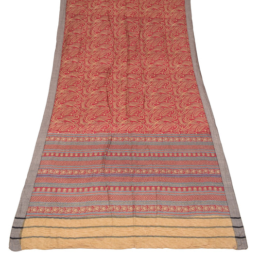 Sushila Vintage Pure Woolen Dupatta Red and Gold Paisley Soft Long Stole