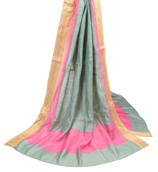 Sushila Vintage Sage Green Dupatta Pure Cotton Silk Zari Woven Soft Long Stole