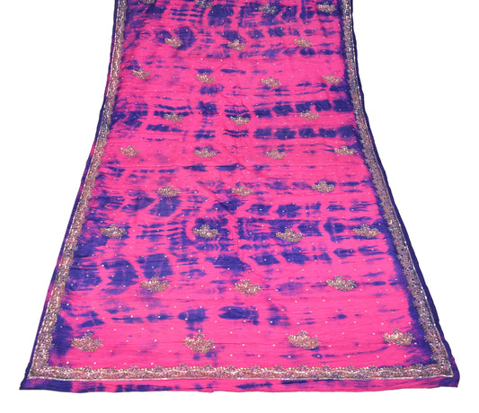Sushila Vintage Magenta Tie-Dye Dupatta Hand Beaded Pure Chiffon Long Stole