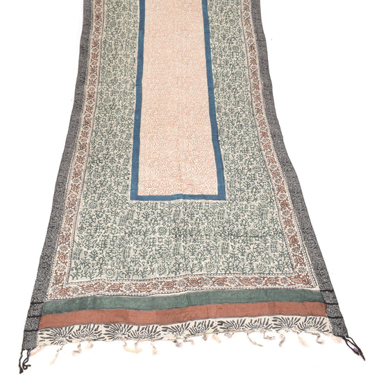 Sushila Vintage Cream Pure Woolen Dupatta Block Print Woven Soft Long Stole