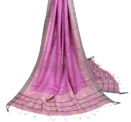 Sushila Vintage Pure Woolen Dupatta Magenta Floral Printed Soft Long Stole