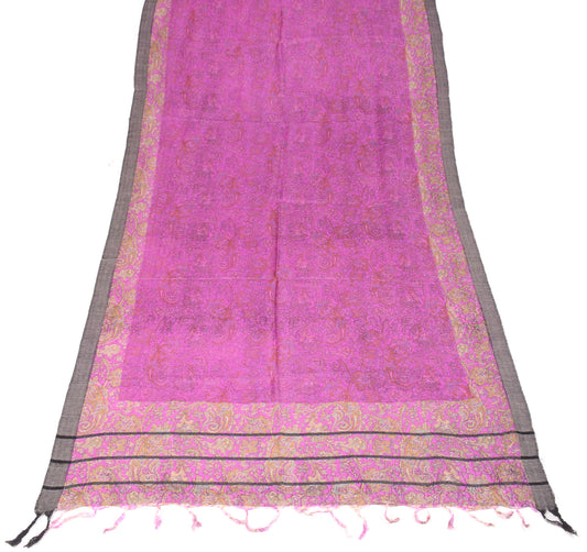 Sushila Vintage Pure Woolen Dupatta Magenta Floral Printed Soft Long Stole