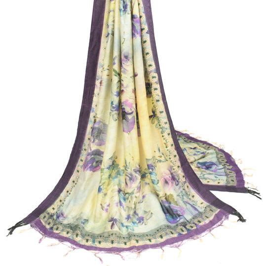 Sushila Vintage Yellow Dupatta Digital Printed Pure Woolen Soft Long Stole