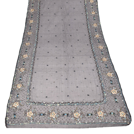 Sushila Vintage Black Dupatta Pure Chiffon Sequins Beads Embellish Long Stole