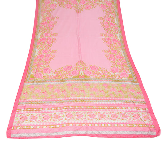 Sushila Vintage Printed Pink Dupatta 100% Pure Silk Soft Floral Long Stole Wrap