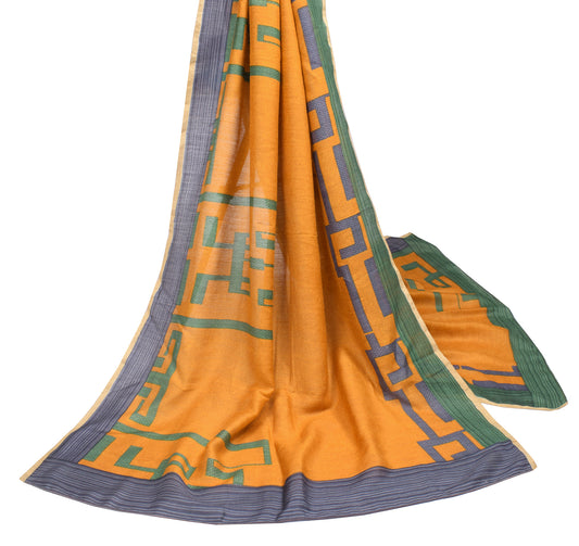 Sushila Vintage Pure Cotton Silk Dupatta Mustard Geometric Printed Long Stole