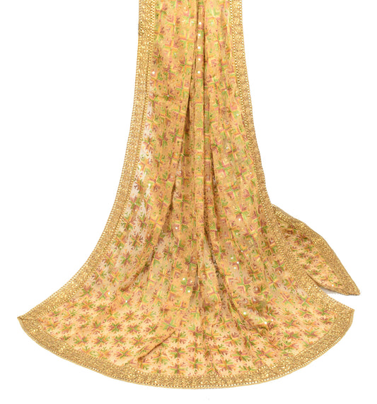 Sushila Vintage Bagh Phulkari Dupatta Art Chiffon Beige Long Stole Wrap