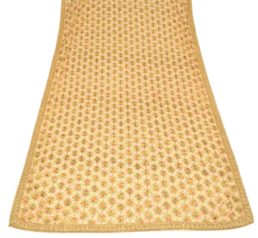 Sushila Vintage Bagh Phulkari Dupatta Art Chiffon Beige Long Stole Wrap