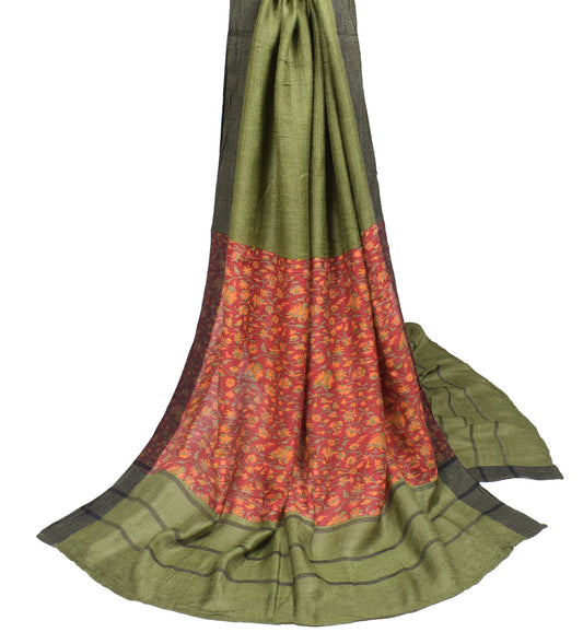 Sushila Vintage Pure Woolen Dupatta Floral Green Printed Soft Long Stole