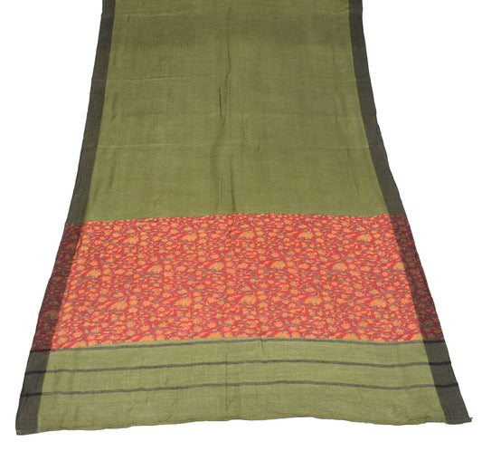Sushila Vintage Pure Woolen Dupatta Floral Green Printed Soft Long Stole