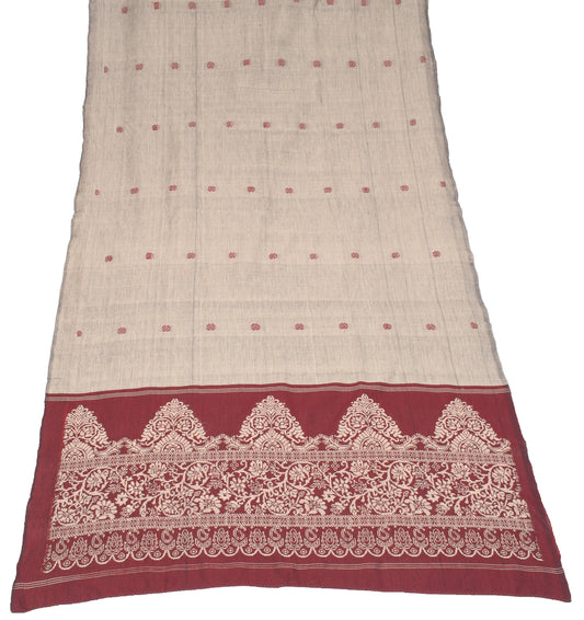 Sushila Vintage Cream Black Dupatta Hand Woven Pure Cotton Long Stole