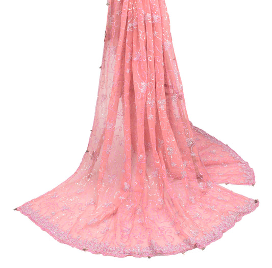 Sushila Vintage Pink Heavy Dupatta Net Mesh Sequins Embellish Long Stole