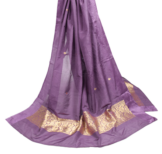 Sushila Vintage Gold Zari Brocade Dupatta Pure Silk Purple Long Stole Veil