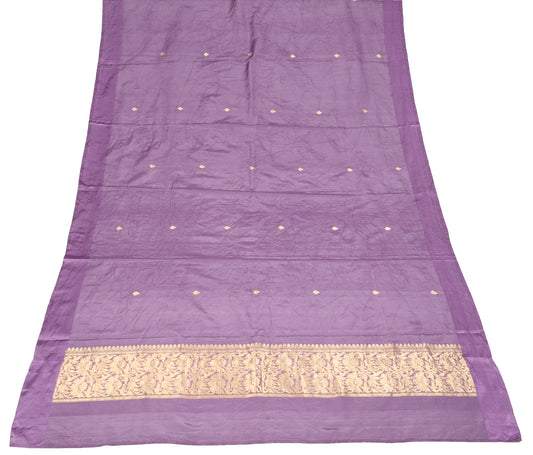 Sushila Vintage Gold Zari Brocade Dupatta Pure Silk Purple Long Stole Veil