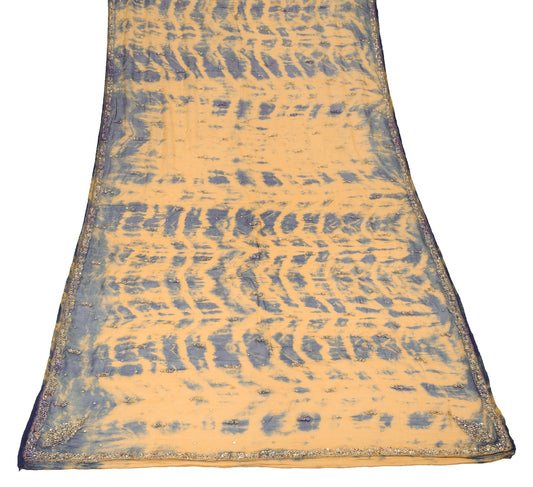 Sushila Vintage Tie-Dye Mustard Dupatta Pure Chiffon Hand Beaded Long Stole