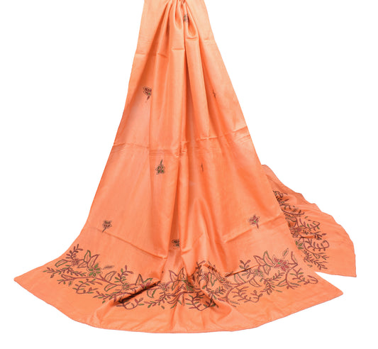 Sushila Vintage Orange Dupatta Hand Embroidered Kantha Pure Tussar Long Stole