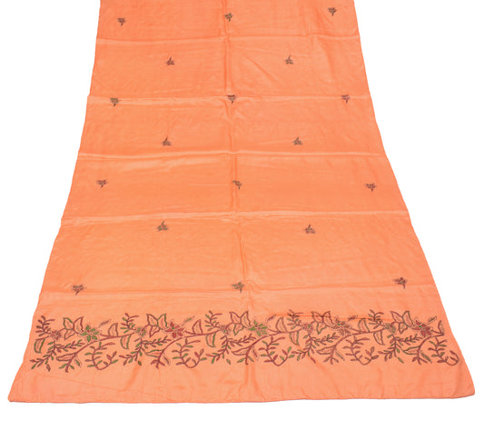 Sushila Vintage Orange Dupatta Hand Embroidered Kantha Pure Tussar Long Stole