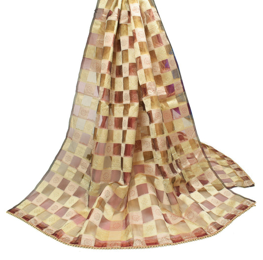 Sushila Vintage Maroon Green Dupatta Woven Floral Pure Organza Long Stole