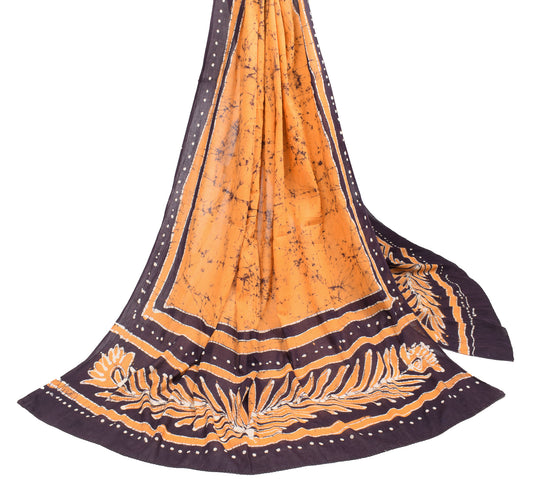 Sushila Vintage Batik Printed Dupatta Pure Cotton Gold Long Stole Wrap Veil