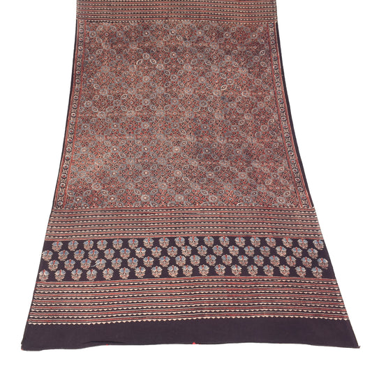 Sushila Vintage Ajrakh Handblock Dupatta Black Pure Cotton Long Stole Hijab