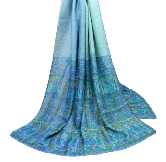 Sushila Vintage Pure Woolen Dupatta Figure Printed Blue Soft Long Stole