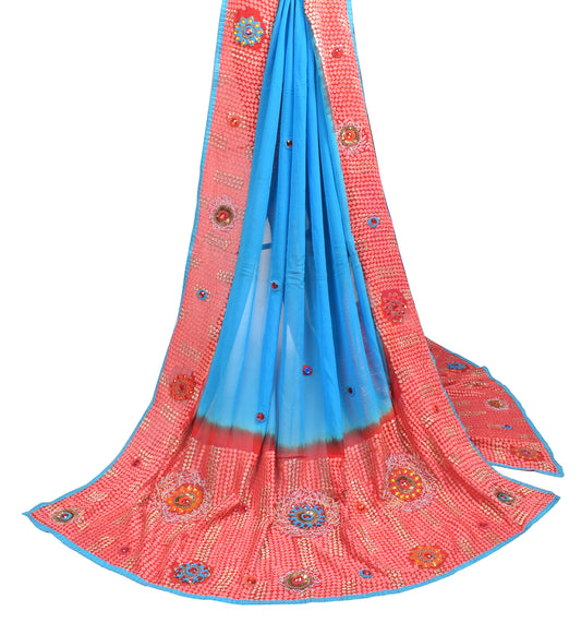 Sushila Vintage Turquoise Blue Dupatta Embroidered Pure Georgette Long Stole
