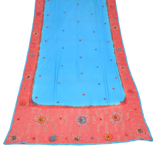Sushila Vintage Turquoise Blue Dupatta Embroidered Pure Georgette Long Stole