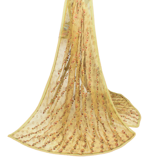 Sushila Vintage Green Floral Dupatta Floral Embroidered Pure Chiffon Long Stole