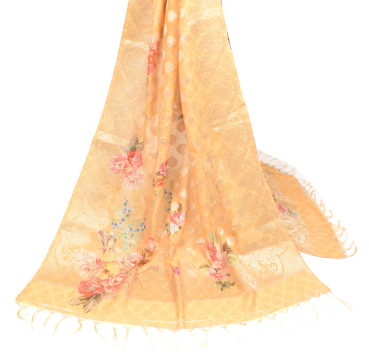 Sushila Vintage Yellow Floral Dupatta Digital Printed Art Cotton Silk Long Stole