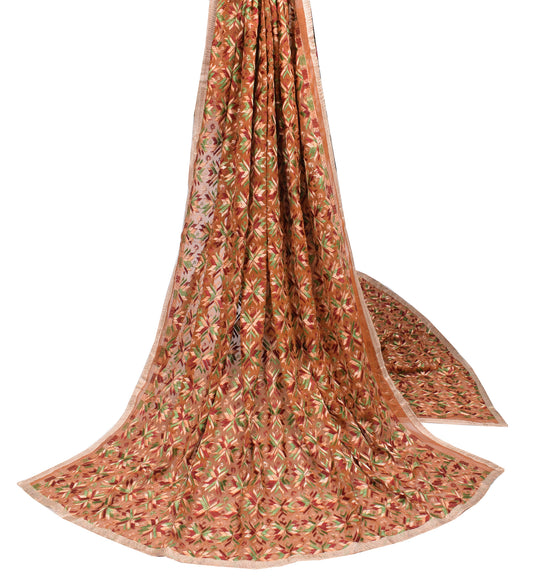 Sushila Vintage Bagh Phulkari Dupatta Brown Art Chiffon Long Stole Veil Wrap
