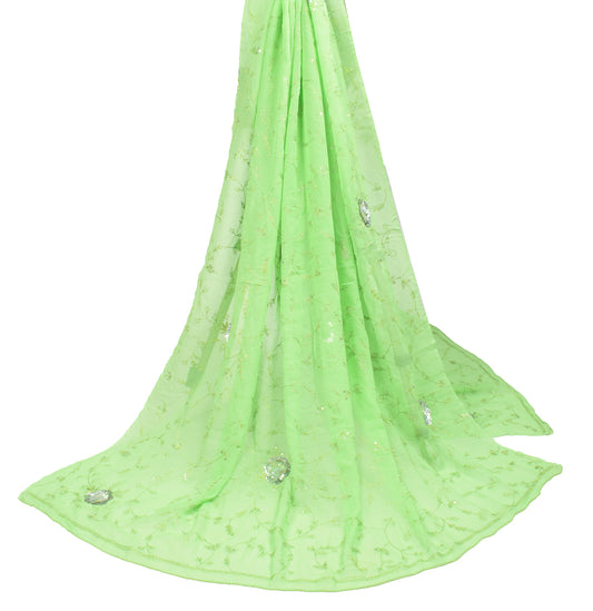 Sushila Vintage Hand Embroidered Dupatta Green Pure Georgette Long Stole