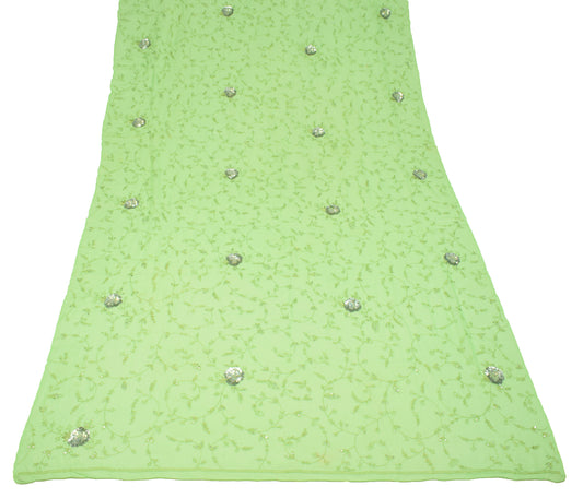 Sushila Vintage Hand Embroidered Dupatta Green Pure Georgette Long Stole
